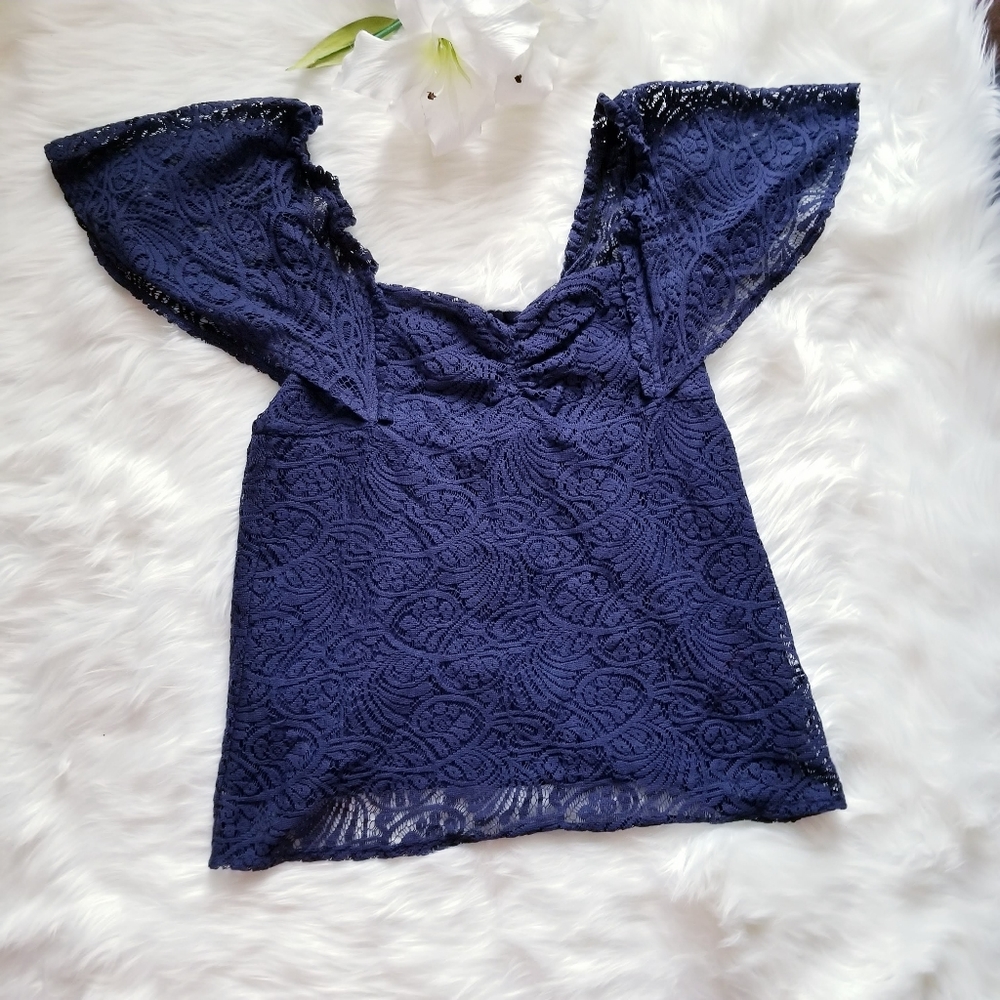 Nordstrom Hinge Blue Knit Top Off Shoulder S NWOT
